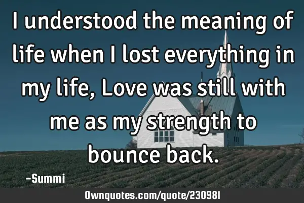 I understood the meaning of life when I lost everything in my life,  
Love was still with me as my