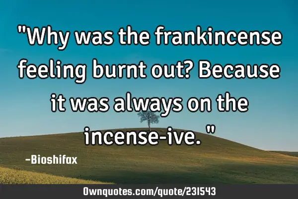 "Why was the frankincense feeling burnt out? Because it was always on the incense-ive."