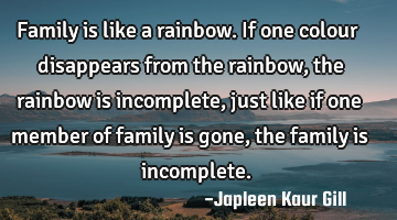 Family is like a rainbow. If one colour disappears from the rainbow, the rainbow is incomplete,