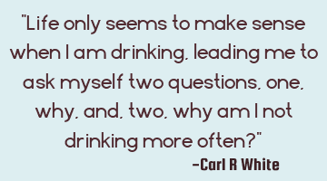 "Life only seems to make sense when I am drinking, leading me to ask myself two questions, one, why,