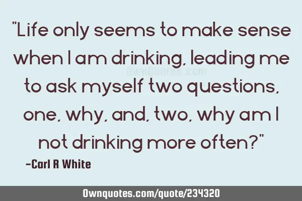 "Life only seems to make sense when I am drinking, leading me to ask myself two questions, one, why,