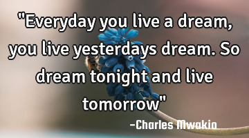 "Everyday you live a dream, you live yesterdays dream. So dream tonight and live tomorrow"