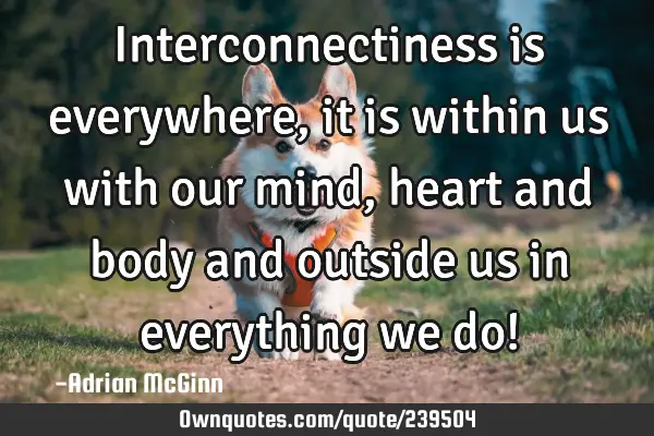 Interconnectiness is everywhere, it is within us with our mind, heart and body and outside us in