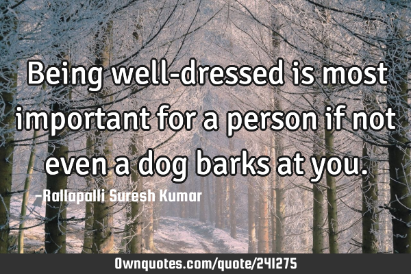 Being well-dressed is most important for a person if not even a dog barks at