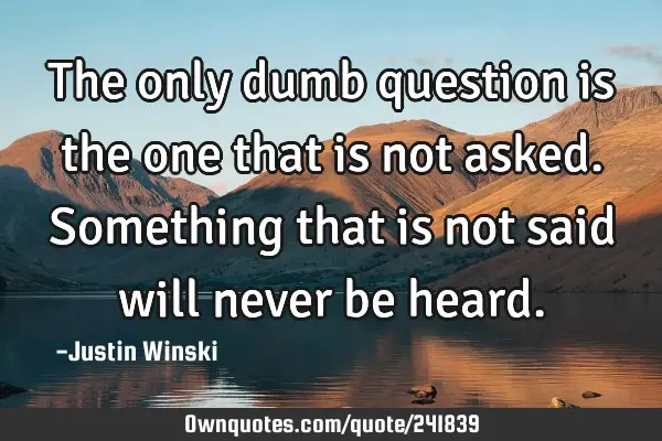 The only dumb question is the one that is not asked. Something that is not said will never be