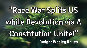 "Race War Splits US while Revolution via A Constitution Unite!"