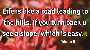 Life is like a road leading to the hills. if you turn back u see a slope. which is easy..