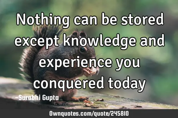 Nothing can be stored except knowledge and experience you conquered