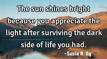 The sun shines bright because you appreciate the light after surviving the dark side of life you