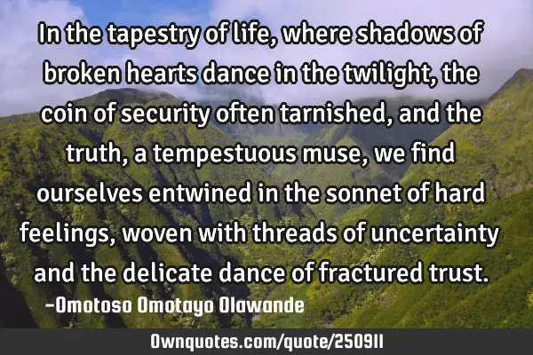 In the tapestry of life, where shadows of broken hearts dance in the twilight, the coin of security