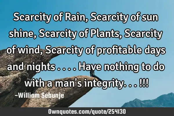 Scarcity of Rain, Scarcity of sun shine, Scarcity of Plants, Scarcity of wind, Scarcity of