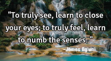 "To truly see, learn to close your eyes; to truly feel, learn to numb the senses."