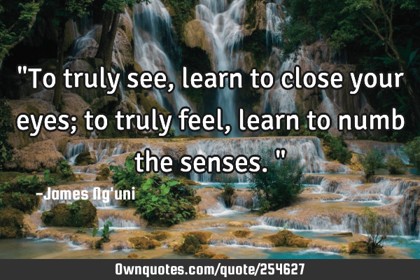 "To truly see, learn to close your eyes; to truly feel, learn to numb the senses."