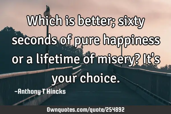 Which is better; sixty seconds of pure happiness or a lifetime of misery? It