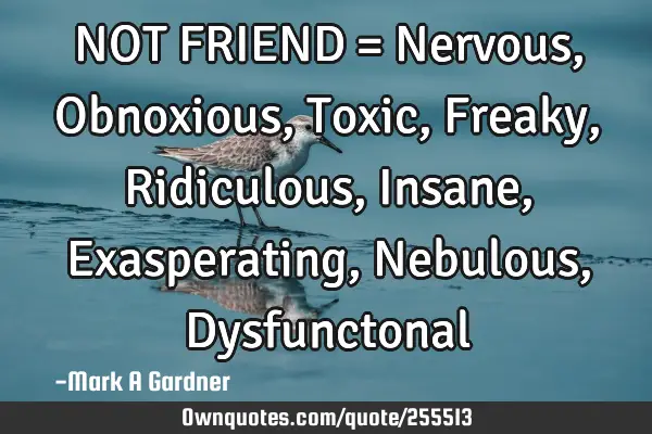 NOT FRIEND = Nervous, Obnoxious, Toxic, Freaky, Ridiculous, Insane, Exasperating, Nebulous, D