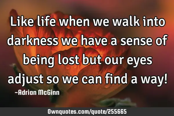 Like life when we walk into darkness we have a sense of being lost but our eyes adjust so we can