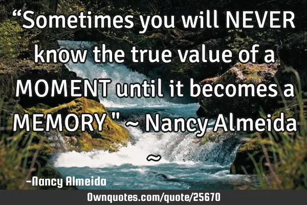 “Sometimes you will NEVER know the true value of a MOMENT until it becomes a MEMORY " ~ Nancy A