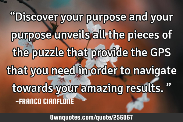“Discover your purpose and your purpose unveils all the pieces of the puzzle that provide the GPS