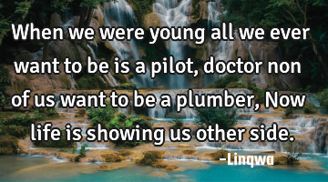When we were young all we ever want to be is a pilot,doctor non of us want to be a plumber,
Now