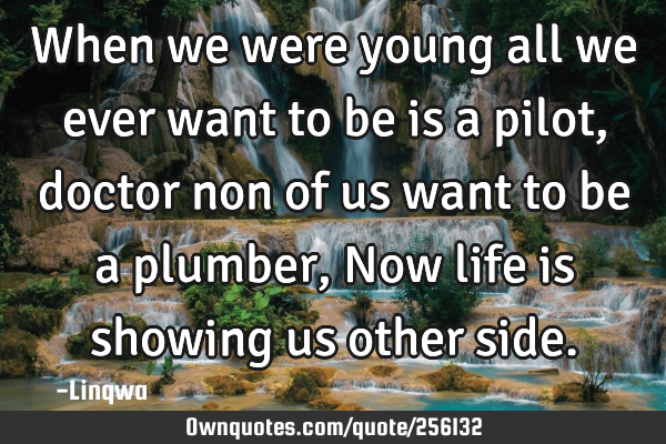 When we were young all we ever want to be is a pilot,doctor non of us want to be a plumber,
Now