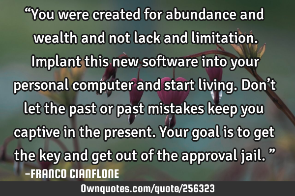 “You were created for abundance and wealth and not lack and limitation. Implant this new software