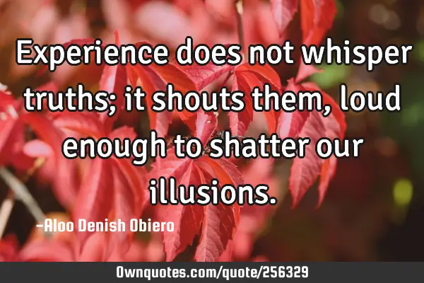 Experience does not whisper truths; it shouts them, loud enough to shatter our