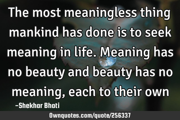The most meaningless thing mankind has done is to seek meaning in life. 

Meaning has no beauty