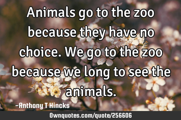 Animals go to the zoo because they have no choice. We go to the zoo because we long to see the