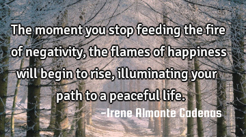 The moment you stop feeding the fire of negativity, the flames of happiness will begin to rise,