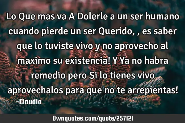 Lo Que mas va A Dolerle a un ser humano cuando pierde un ser Querido,,es saber que lo tuviste vivo