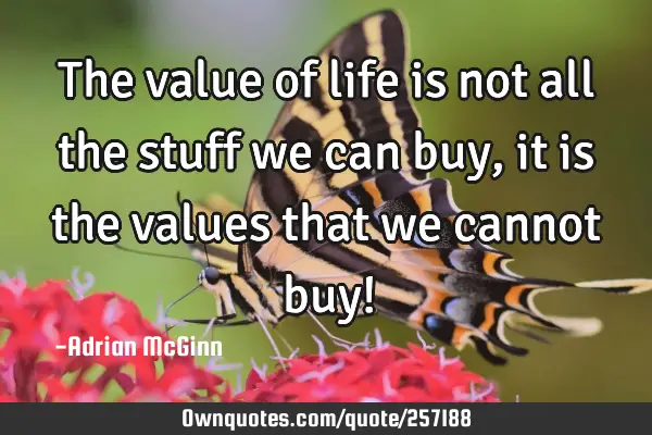 The value of life is not all the stuff we can buy, it is the values that we cannot buy!