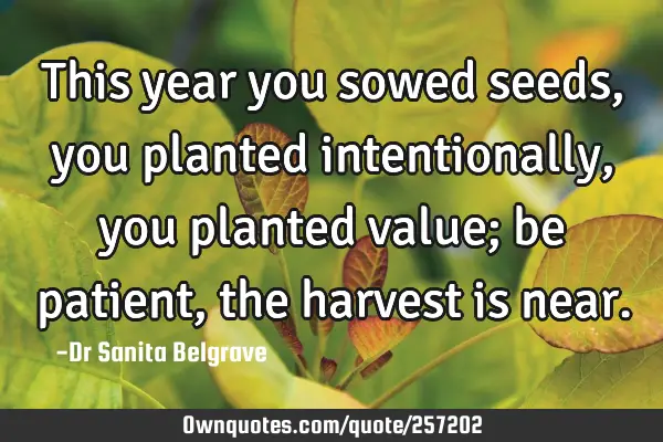 This year you sowed seeds, you planted intentionally, you planted value; be patient, the harvest is