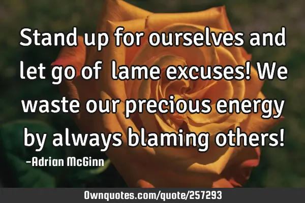 Stand up for ourselves and let go of ﻿lame excuses! We waste our precious energy by always