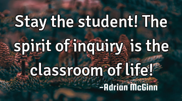 Stay the student!  The spirit of inquiry ﻿is the classroom of life!