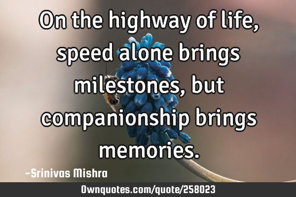 On the highway of life, speed alone brings milestones, but companionship brings