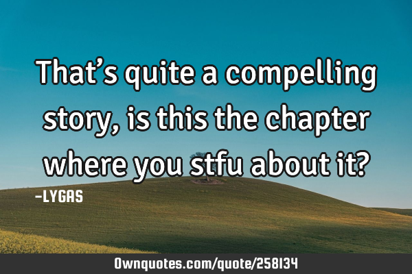 That’s quite a compelling story, is this the chapter where you stfu about it?