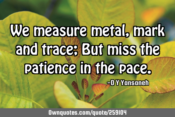 We measure metal, mark and trace; But miss the patience in the