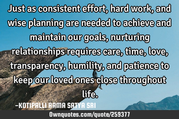 Just as consistent effort, hard work, and wise planning are needed to achieve and maintain our