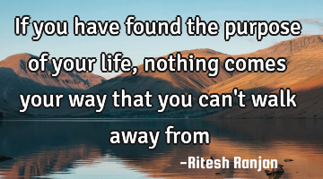 If you have found the purpose of your life, nothing comes your way that you can