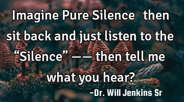 Imagine Pure Silence…… then sit back and just listen to the “Silence” —— then tell me