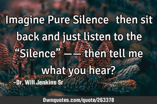 Imagine Pure Silence…… then sit back and just listen to the “Silence” —— then tell me