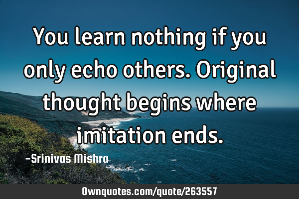 You learn nothing if you only echo others.  
Original thought begins where imitation