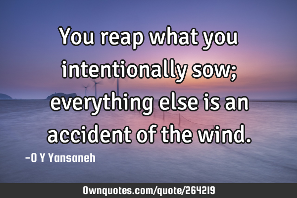You reap what you intentionally sow; everything else is an accident of the