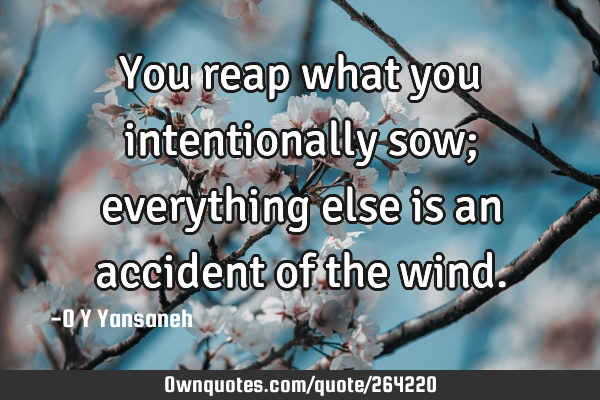 You reap what you intentionally sow; everything else is an accident of the