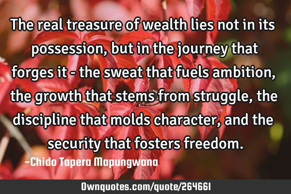 The real treasure of wealth lies not in its possession, but in the journey that forges it - the
