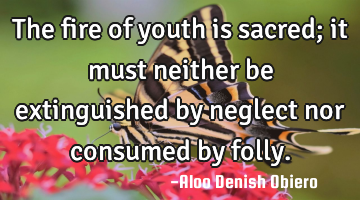 The fire of youth is sacred; it must neither be extinguished by neglect nor consumed by folly.