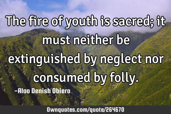 The fire of youth is sacred; it must neither be extinguished by neglect nor consumed by