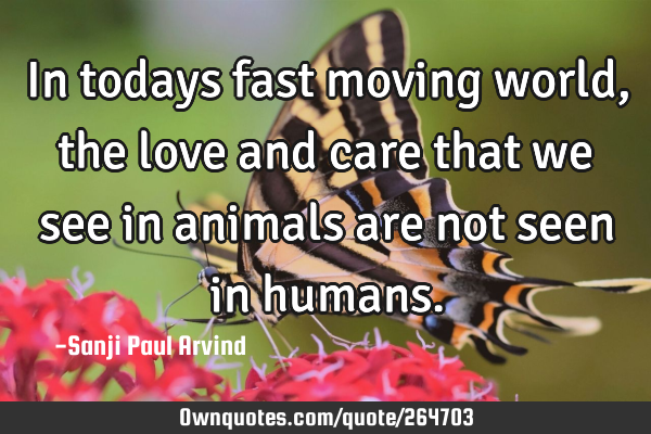 In todays fast moving world, the love and care that we see in animals are not seen in