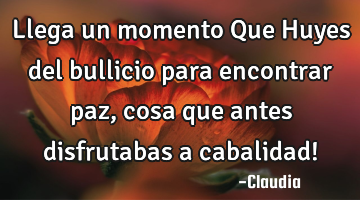 Llega un momento Que Huyes del bullicio para encontrar paz ,cosa que antes disfrutabas a cabalidad!