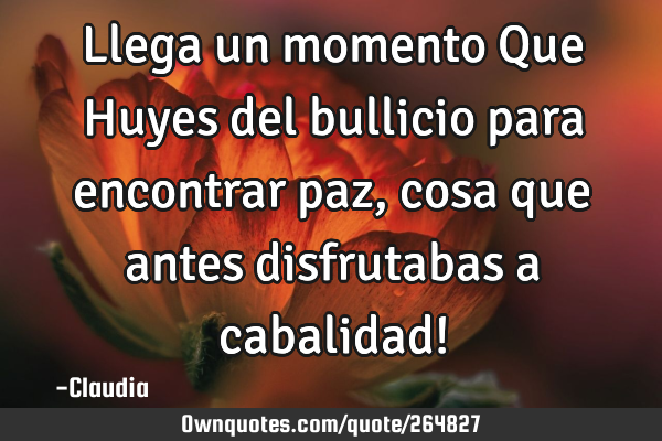 Llega un momento Que Huyes del bullicio para encontrar paz ,cosa que antes disfrutabas a cabalidad!